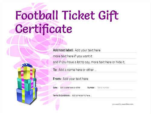 football ticket  gift certificate style9 purple template image-619 downloadable and printable with editable fields