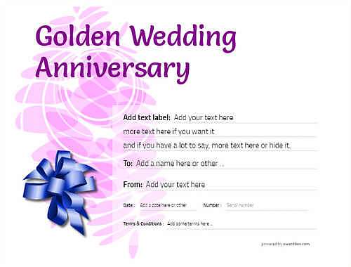 golden wedding anniversary gift certificate style9 purple template image-151 downloadable and printable with editable fields