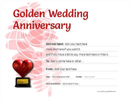 golden wedding anniversary gift certificate style9 red template image-152 downloadable and printable with editable fields