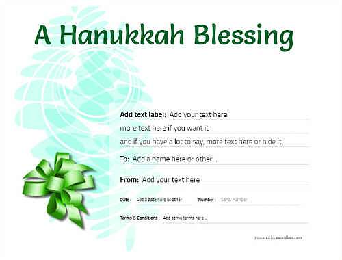 hanukkah   gift certificate style9 green template image-180 downloadable and printable with editable fields