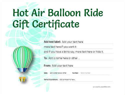 Hot air balloon gift certificate style9 green template image-414 downloadable and printable with editable fields