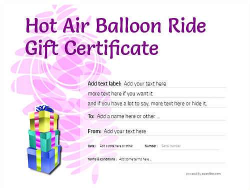 Hot air balloon gift certificate style9 purple template image-411 downloadable and printable with editable fields