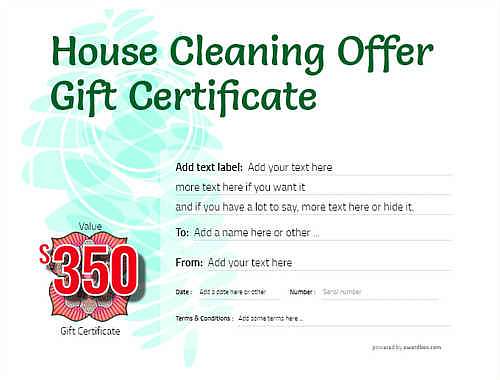 house cleaning gift certificate style9 green template image-700 downloadable and printable with editable fields