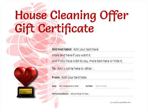 house cleaning gift certificate style9 red template image-698 downloadable and printable with editable fields