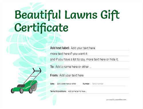 lawn care gift certificate style9 green template image-726 downloadable and printable with editable fields