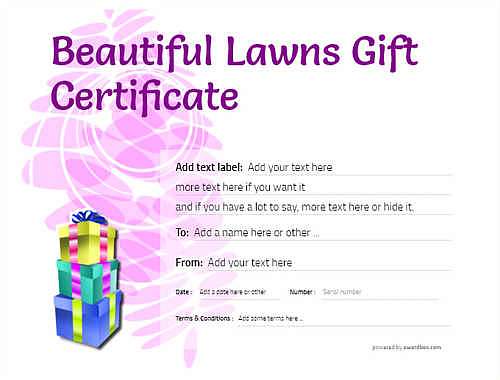 lawn care gift certificate style9 purple template image-723 downloadable and printable with editable fields