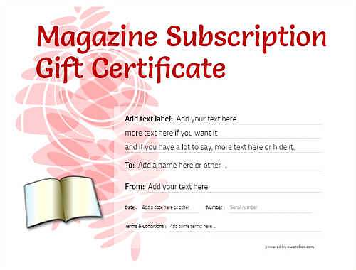 magazine subscription gift certificate style9 red template image-750 downloadable and printable with editable fields