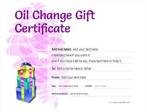 oil change gift certificate style9 purple template image-255 downloadable and printable with editable fields