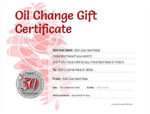 oil change gift certificate style9 red template image-256 downloadable and printable with editable fields