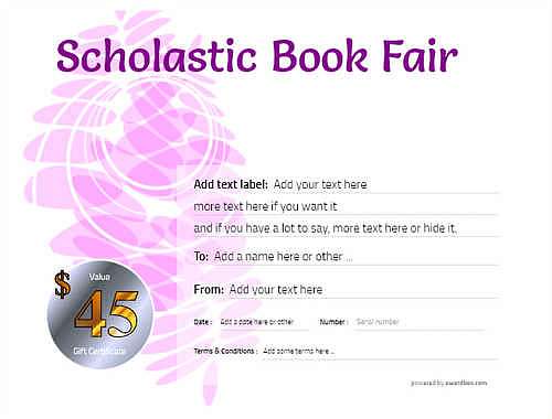 scholastic bookfair  gift certificate style9 purple template image-73 downloadable and printable with editable fields