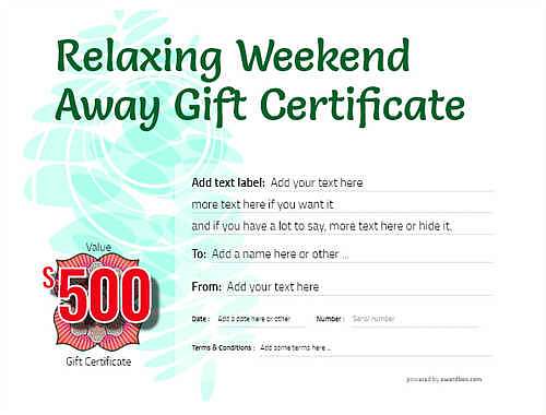 weekend away  gift certificate style9 green template image-362 downloadable and printable with editable fields