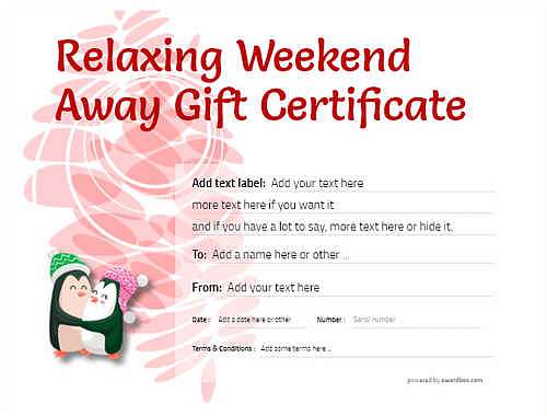 weekend away  gift certificate style9 red template image-360 downloadable and printable with editable fields