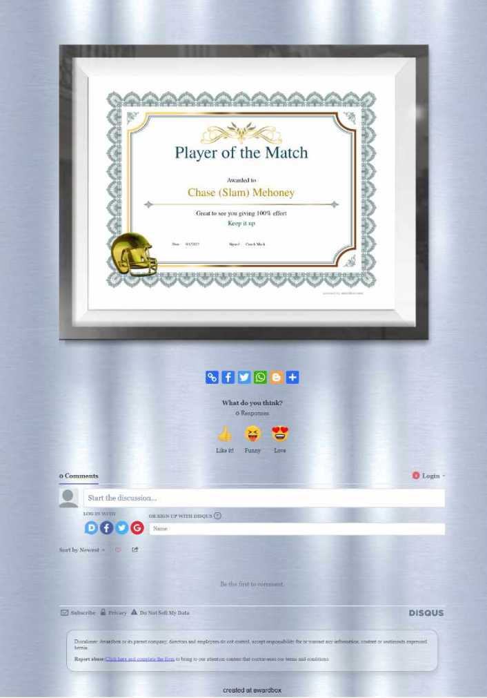 Shareable layout with framed certificate