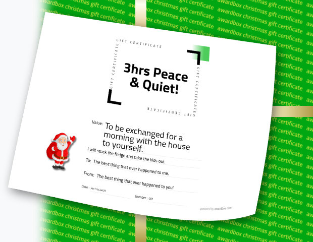 free christmas present idea of a few hours peace and quiet on a gift certificate