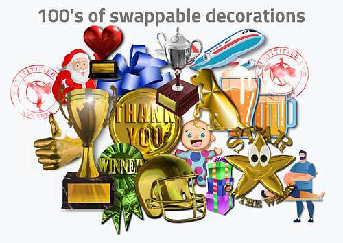 Montage of swappable decorations