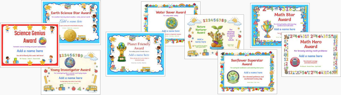 Printable award certificate templates for reading, math, spelling bee & science